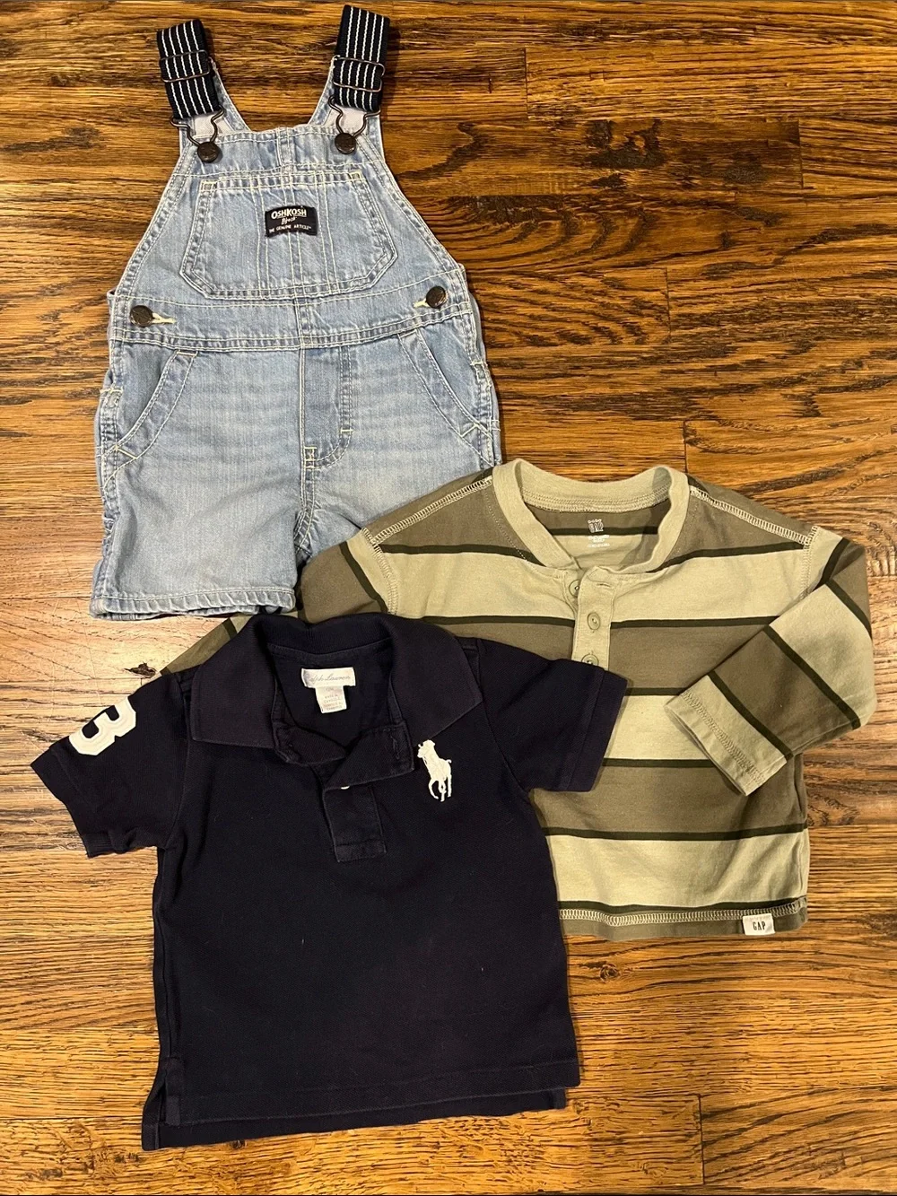 Ralph Lauren, GAP, OshKosh Bundle Boys 12 Month Shirts Overall Shorts